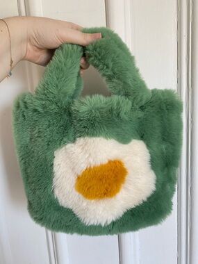 Green Fluffy Hand Bag with Egg Design